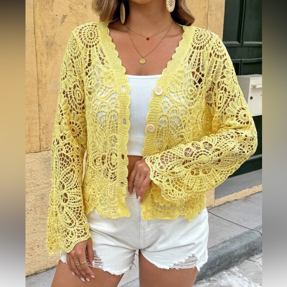 Cream Crochet Cardigan - Picture 13 of 16